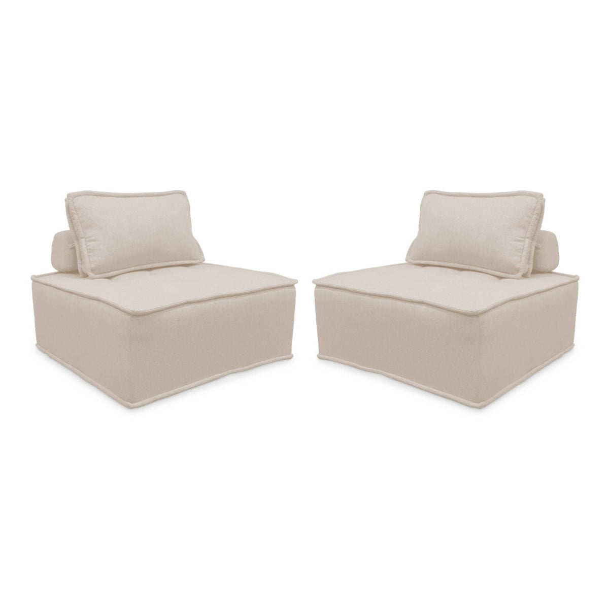Lot de 2 Chauffeuses Modulables en Tissu Capitonné Crème crème - vue 1