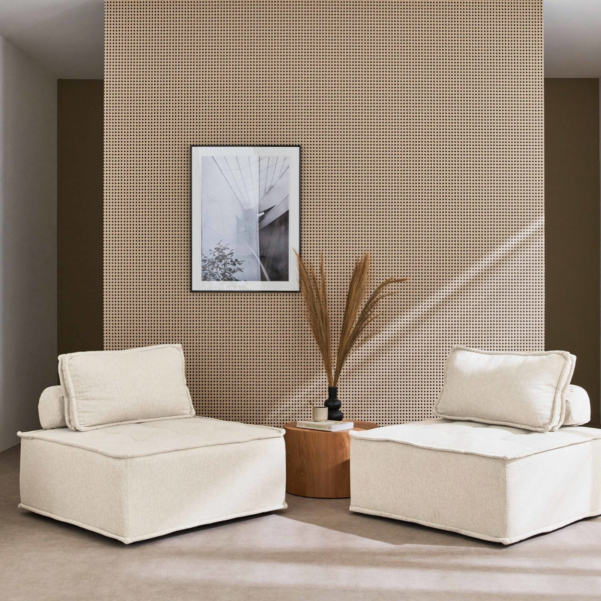 Lot de 2 Chauffeuses Modulables en Tissu Capitonné Crème crème - vue 3