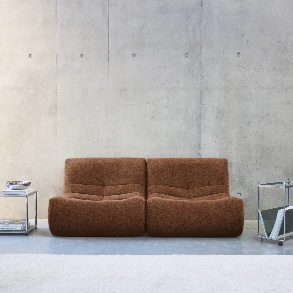 Lot de 2 Chauffeuses Modulables en Bouclette Texturée Terracotta Terracotta - vue 3