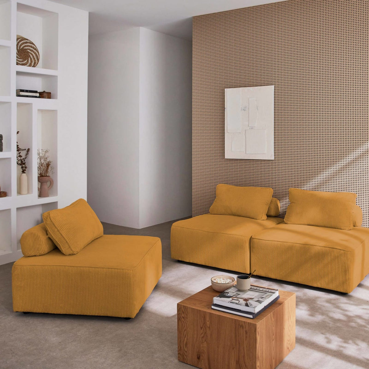 Lot de 3 Chauffeuses Modulables en Velours Côtelé Moutarde moutarde - vue 2