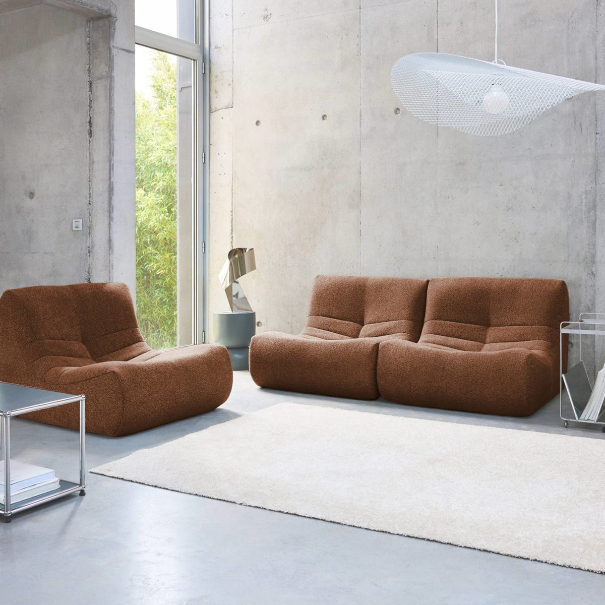 Lot de 3 Chauffeuses Modulables en Bouclette Texturée Terracotta Terracotta - vue 2
