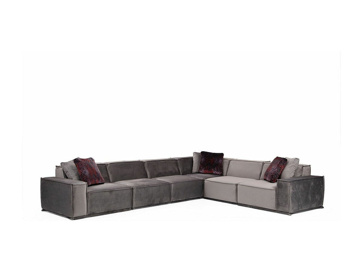 Canapé modulable 5 places gris velours