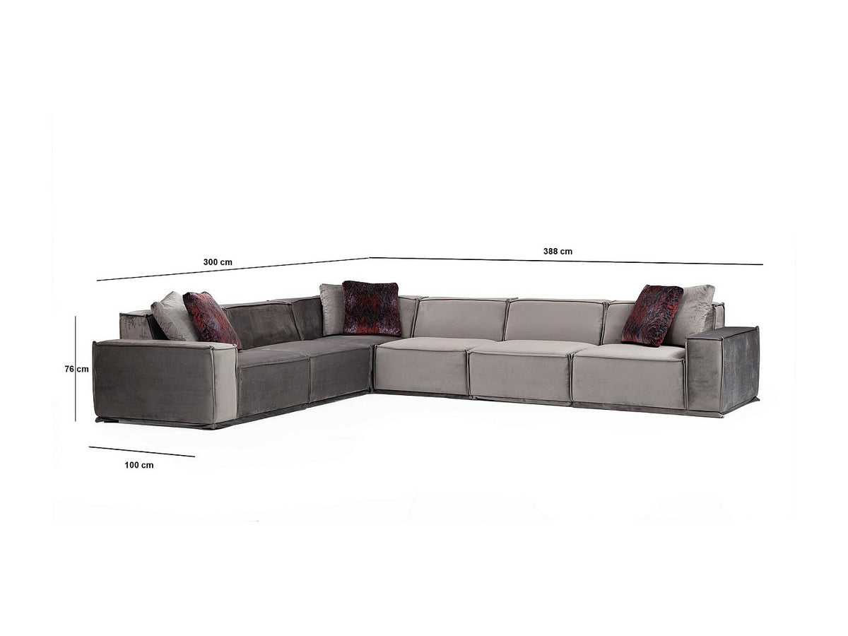Canapé modulable 5 places gris velours