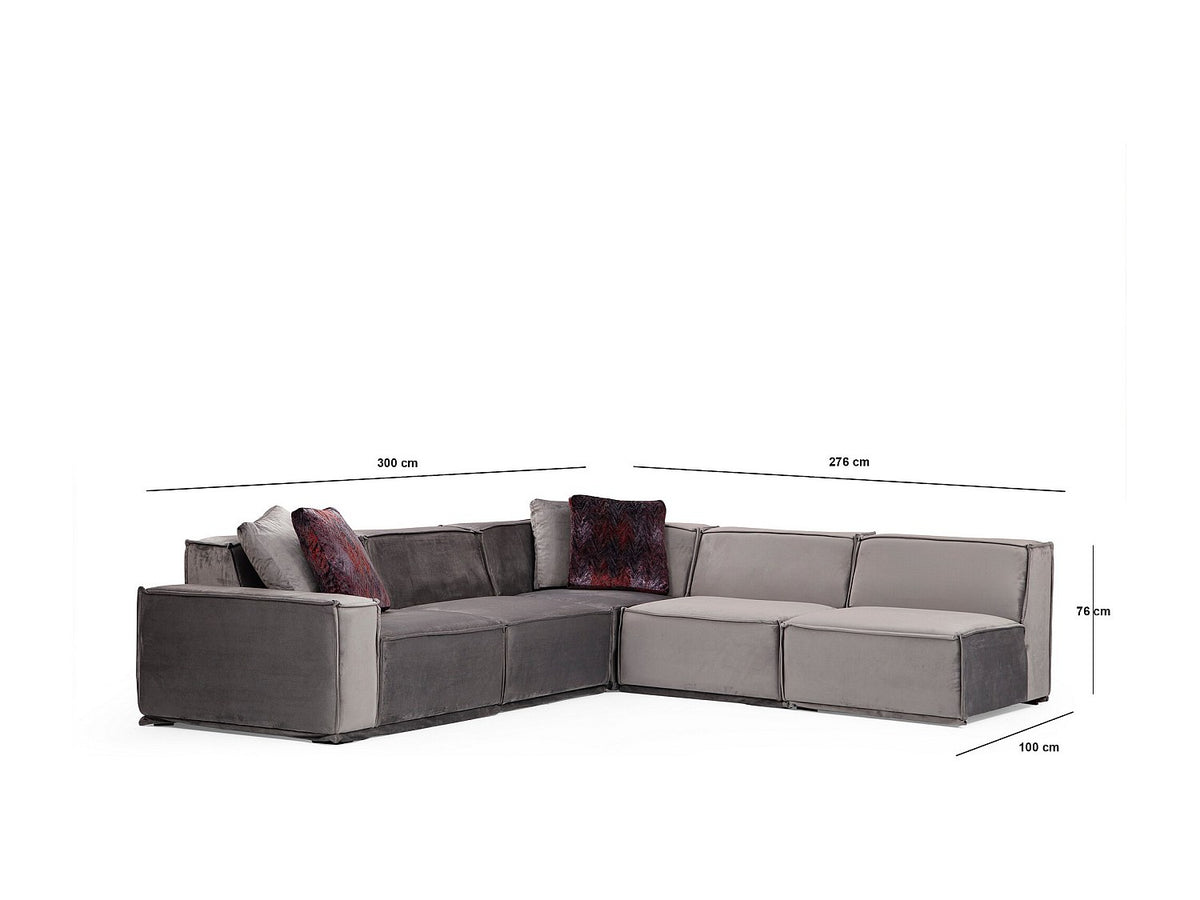 Canapé modulable 4 places gris velours