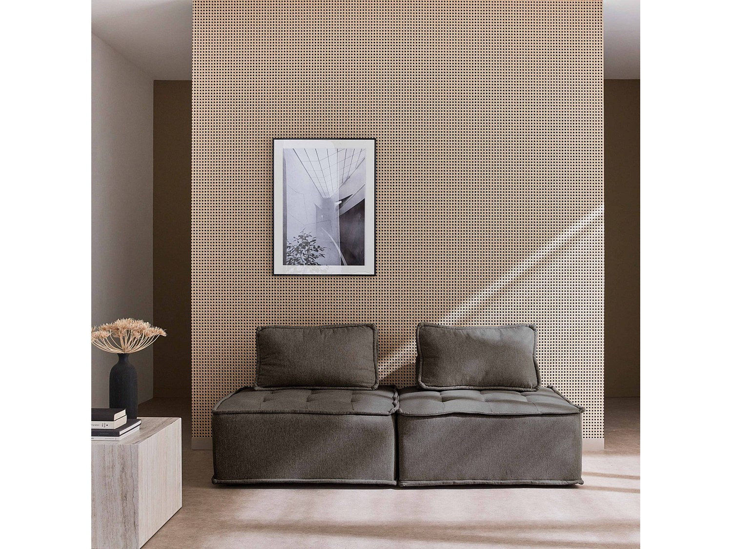 Chauffeuse modulable gris tissu