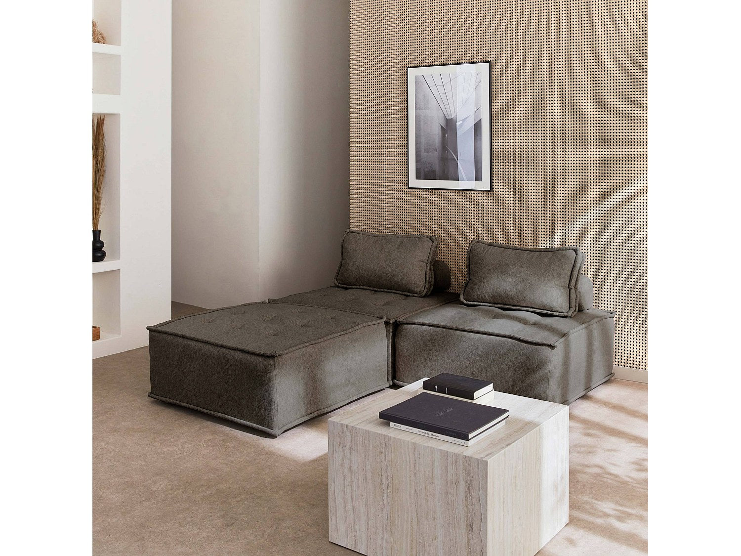 Chauffeuse modulable gris tissu