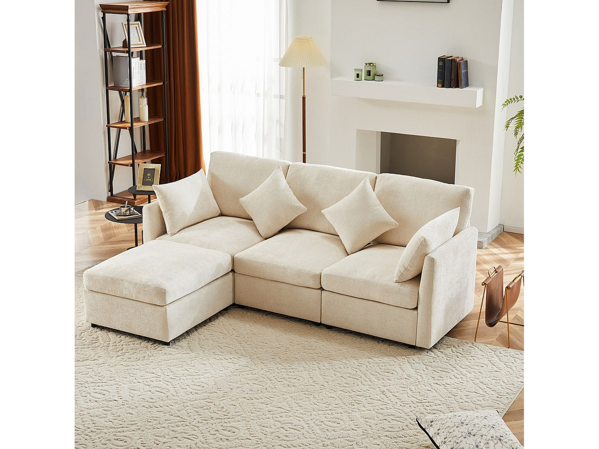 Canapé modulable 3 places beige tissu