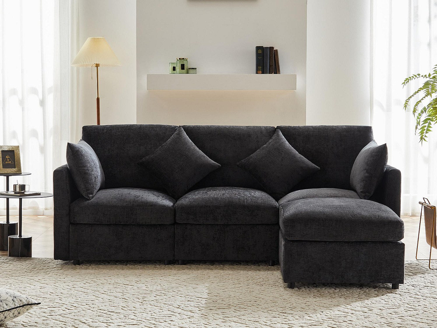 Canapé modulable 3 places gris tissu