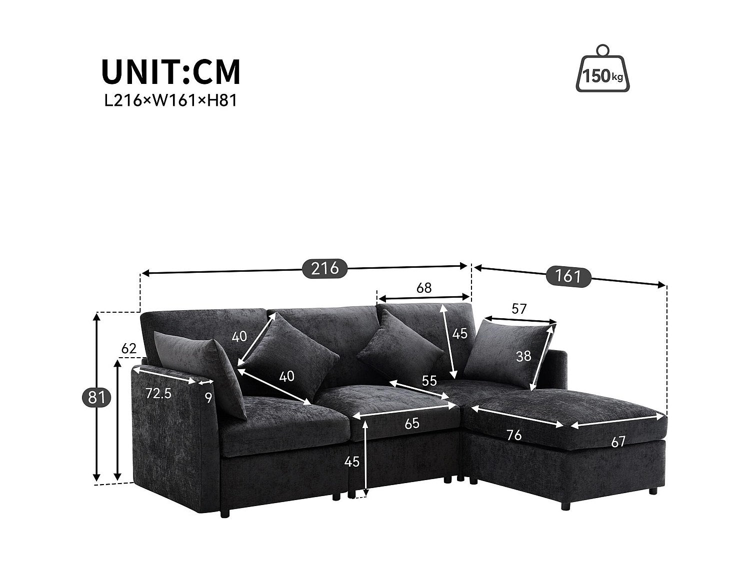 Canapé modulable 3 places gris tissu