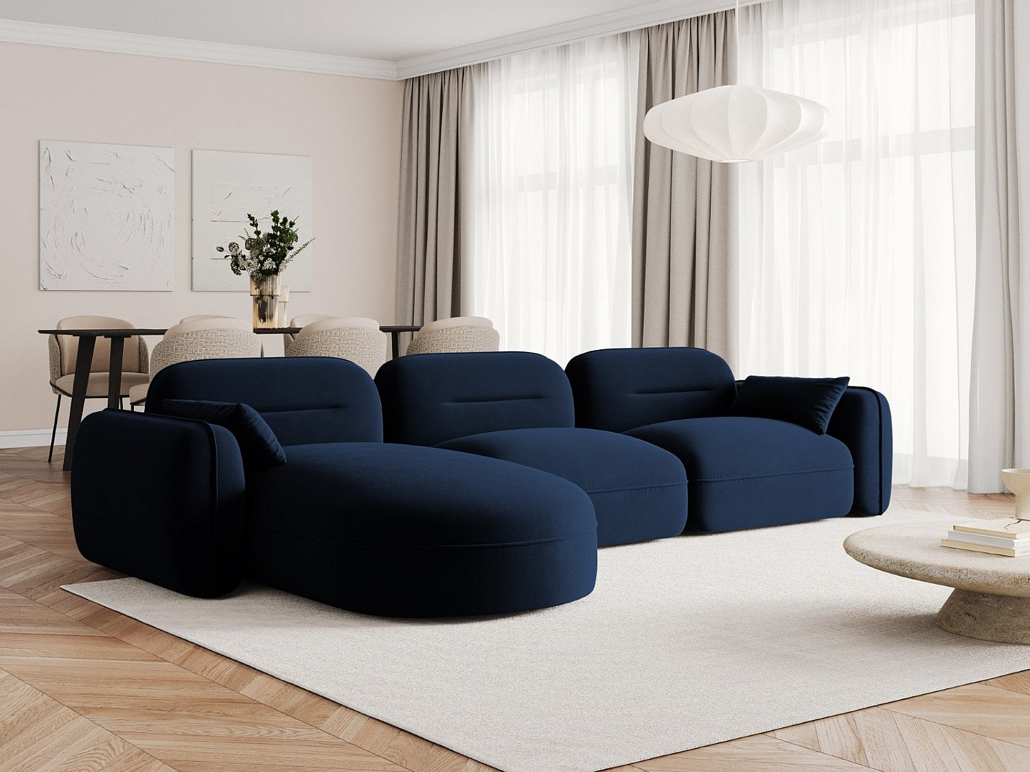 Canapé modulable 4 places bleu velours