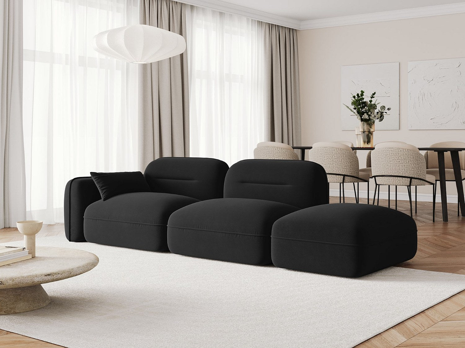 Canapé modulable 3 places noir velours