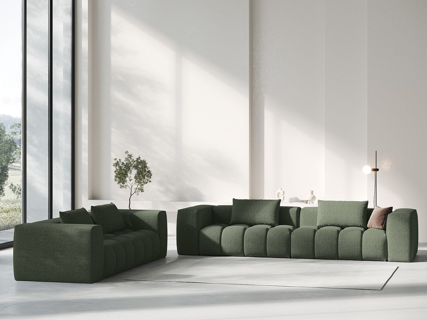 Canapé modulable 3 places vert tissu