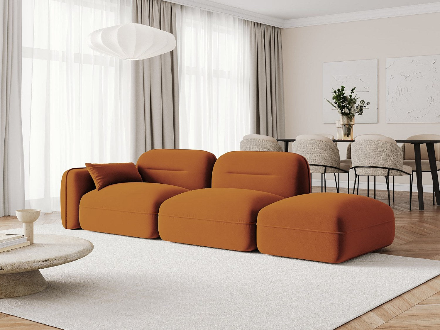 Canapé modulable 3 places orange velours