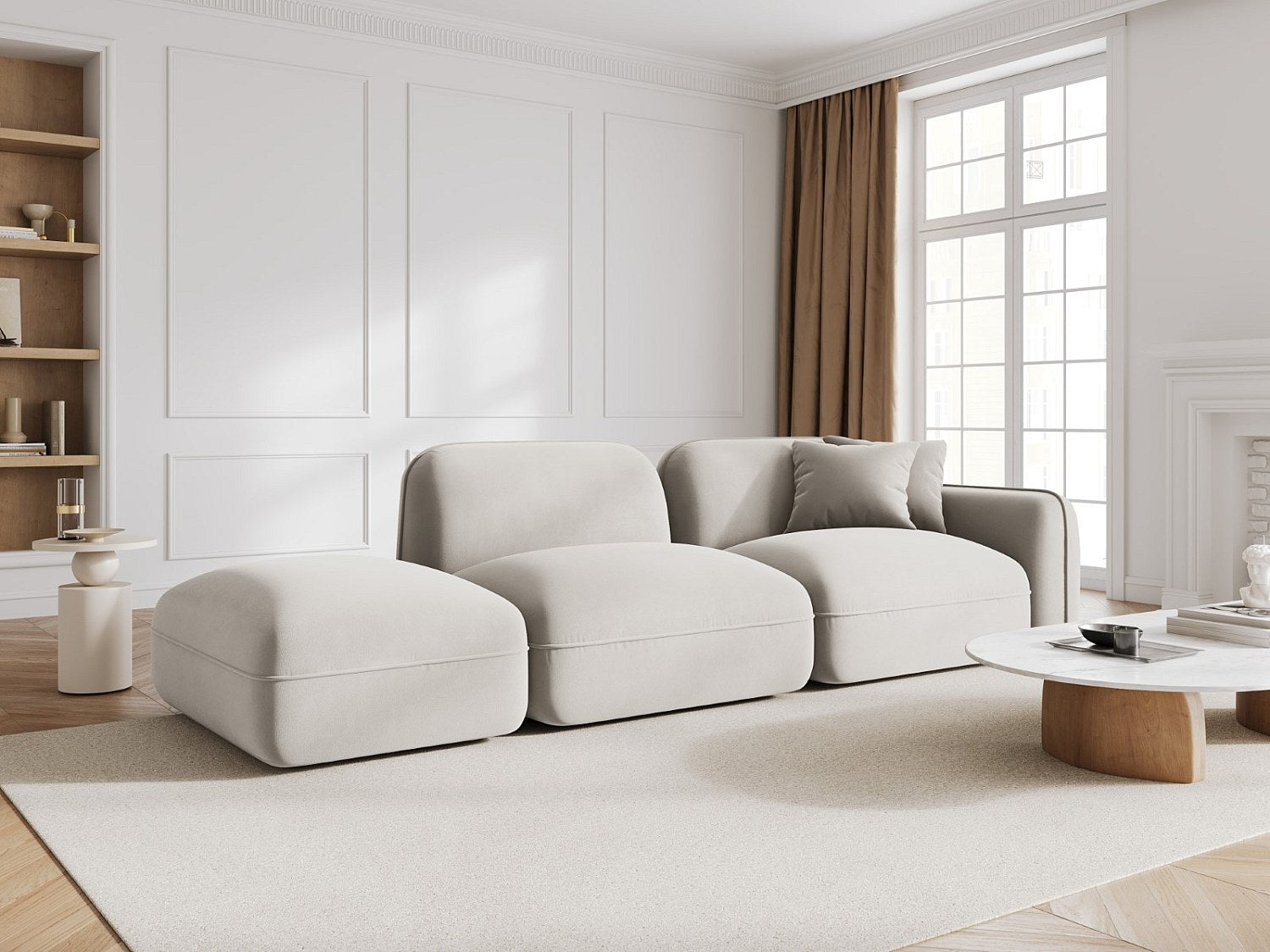 Canapé modulable 3 places beige velours