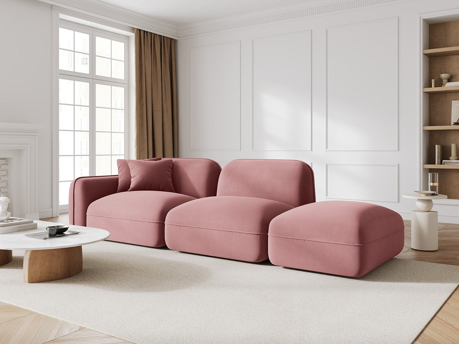 Canapé modulable 3 places rose velours