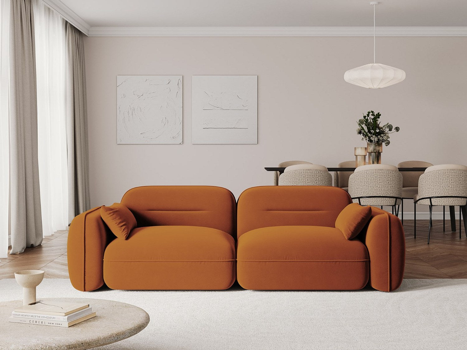 Canapé modulable 3 places orange velours