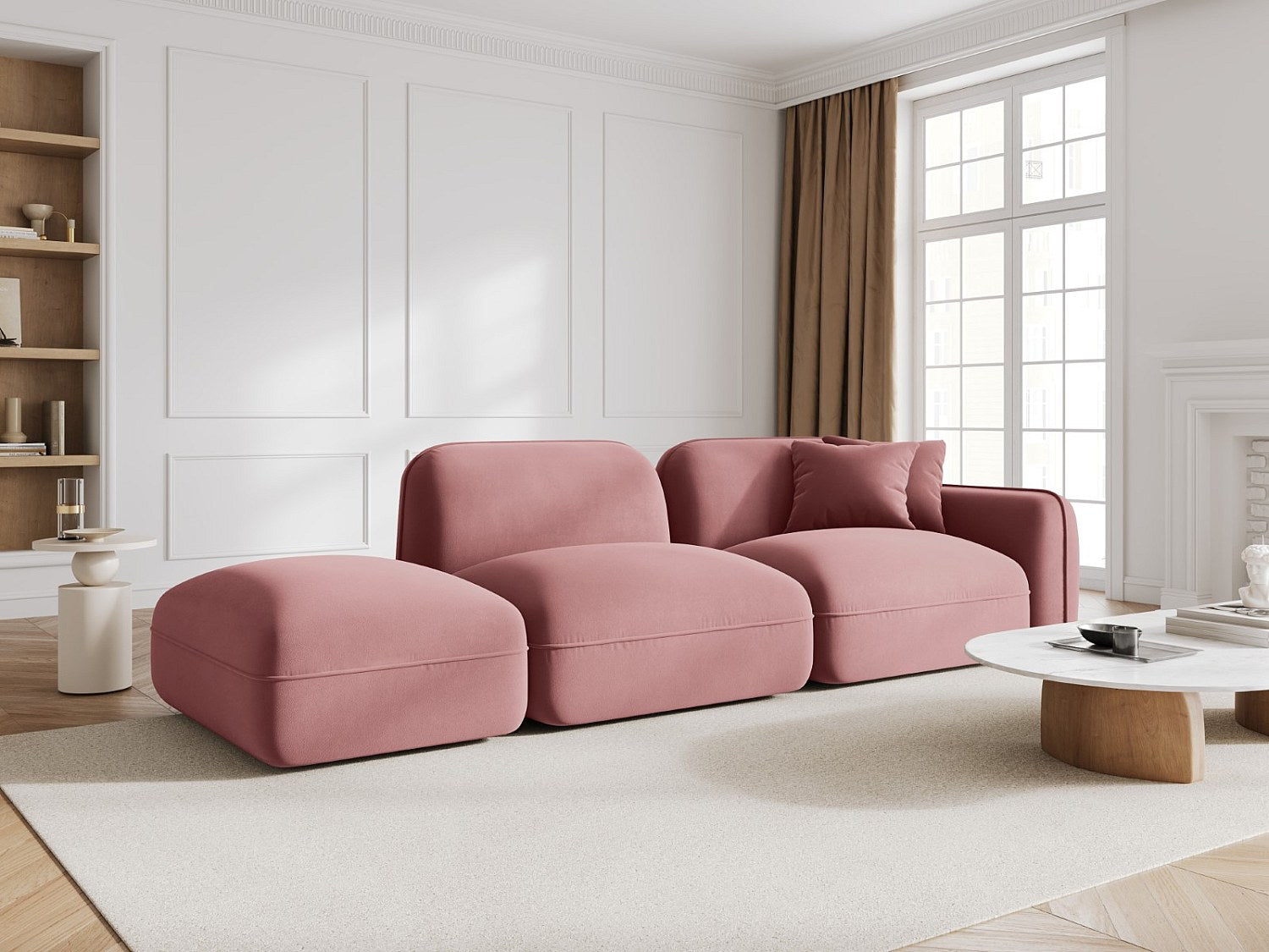 Canapé modulable 3 places rose velours
