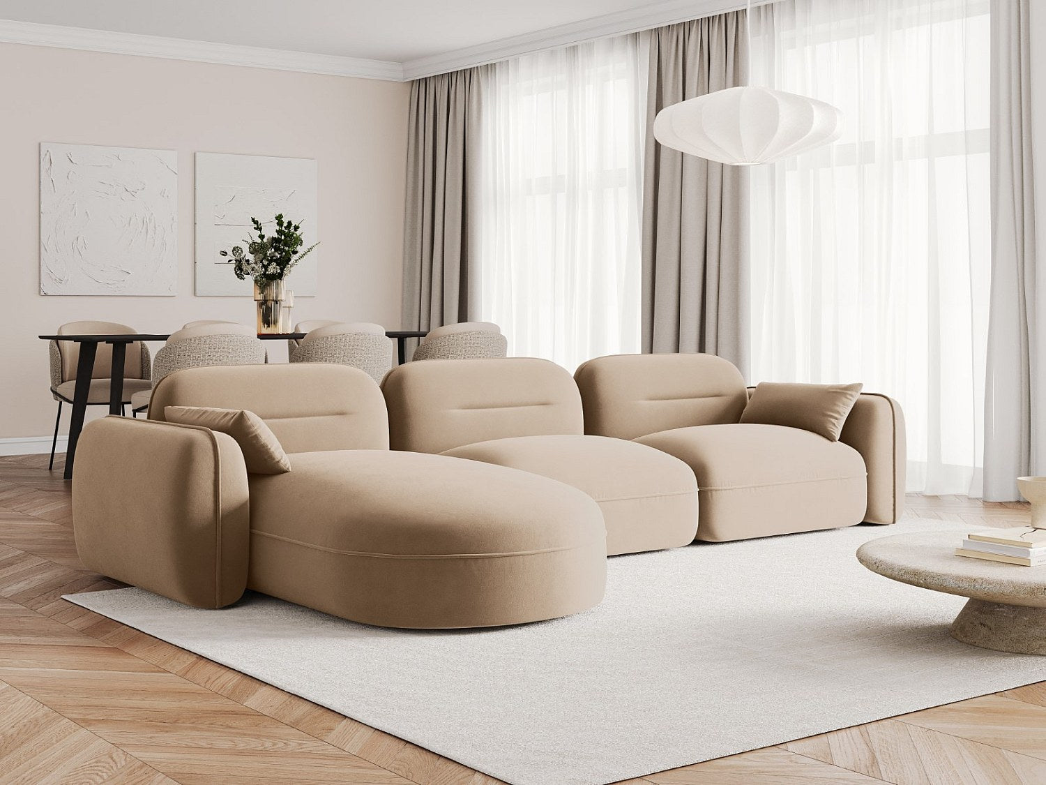 Canapé modulable 4 places marron velours
