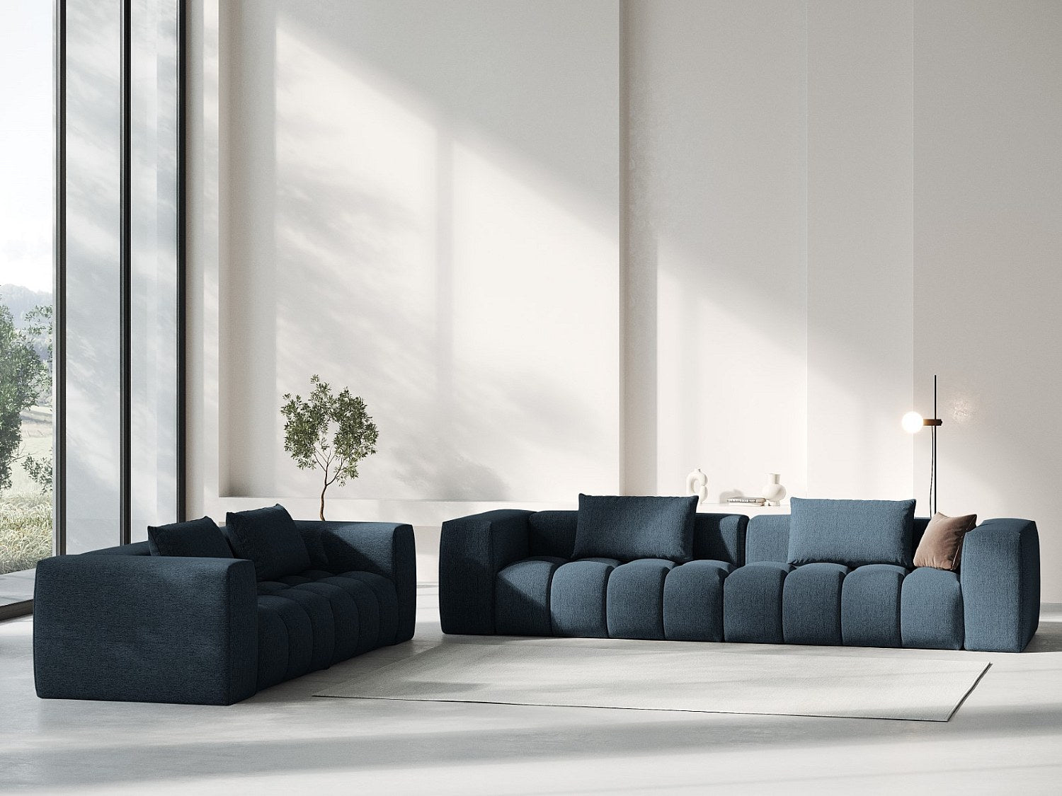 Canapé modulable 3 places bleu tissu