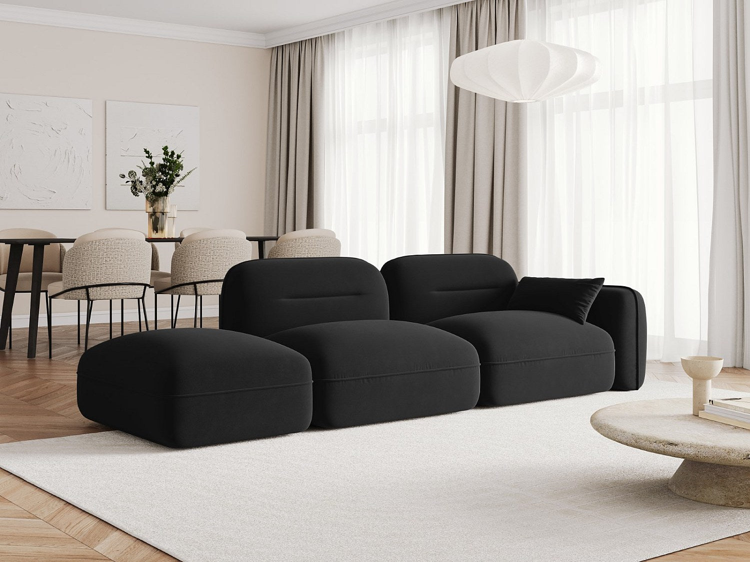 Canapé modulable 3 places noir velours