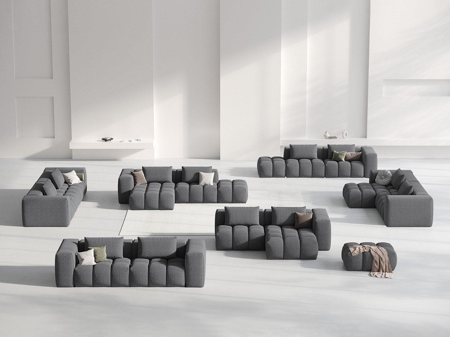 Canapé modulable 3 places gris tissu