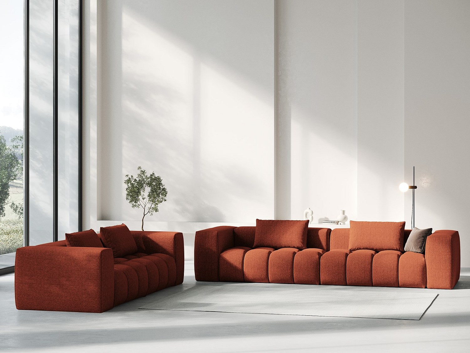 Canapé modulable 5 places orange tissu