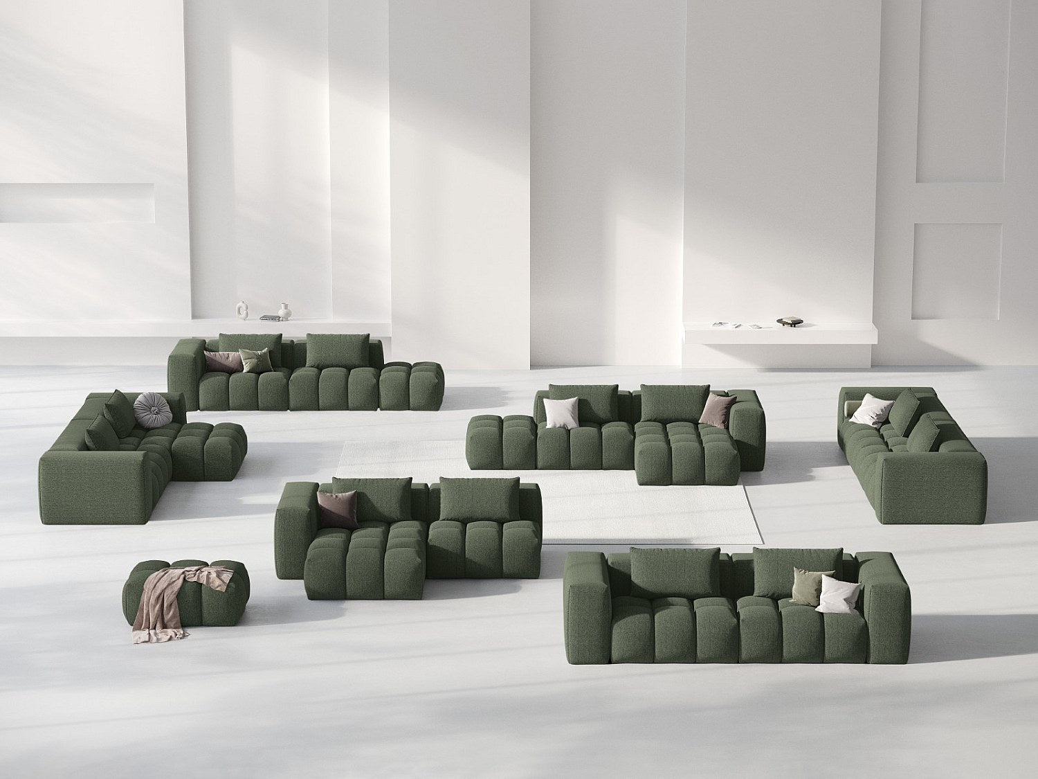 Canapé modulable 3 places vert tissu
