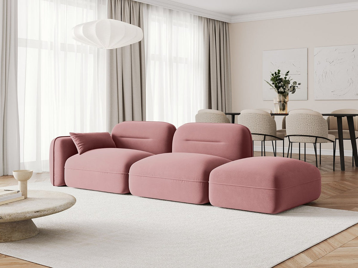 Canapé modulable 3 places rose velours