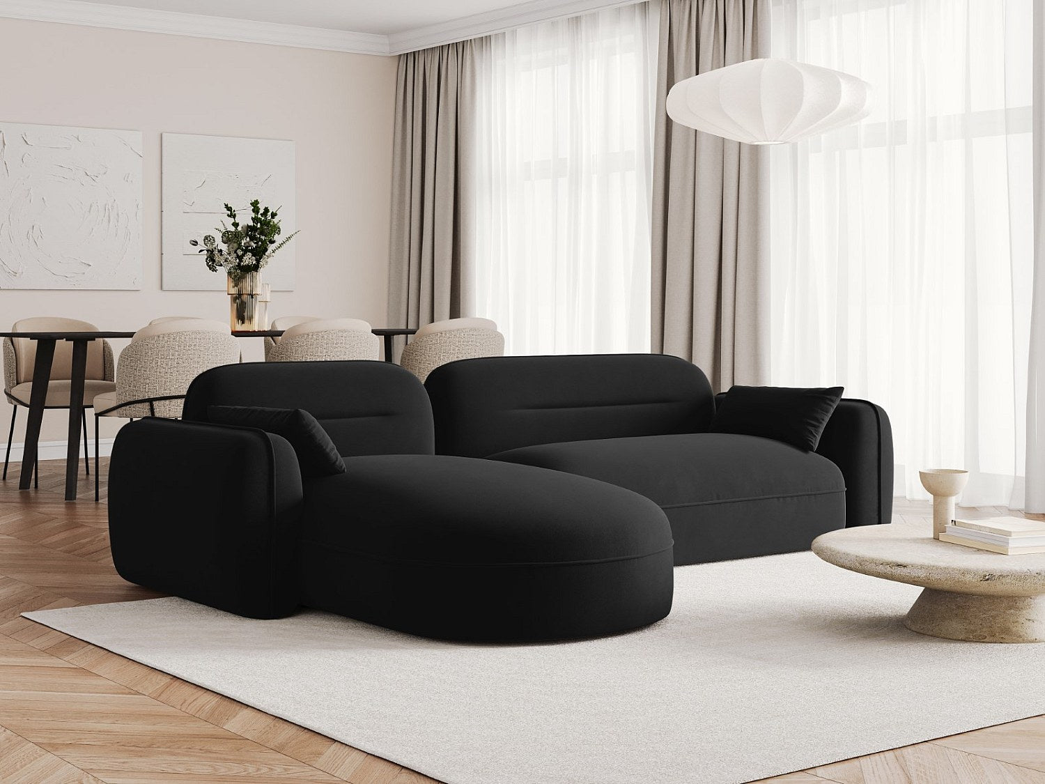 Canapé modulable 4 places noir velours