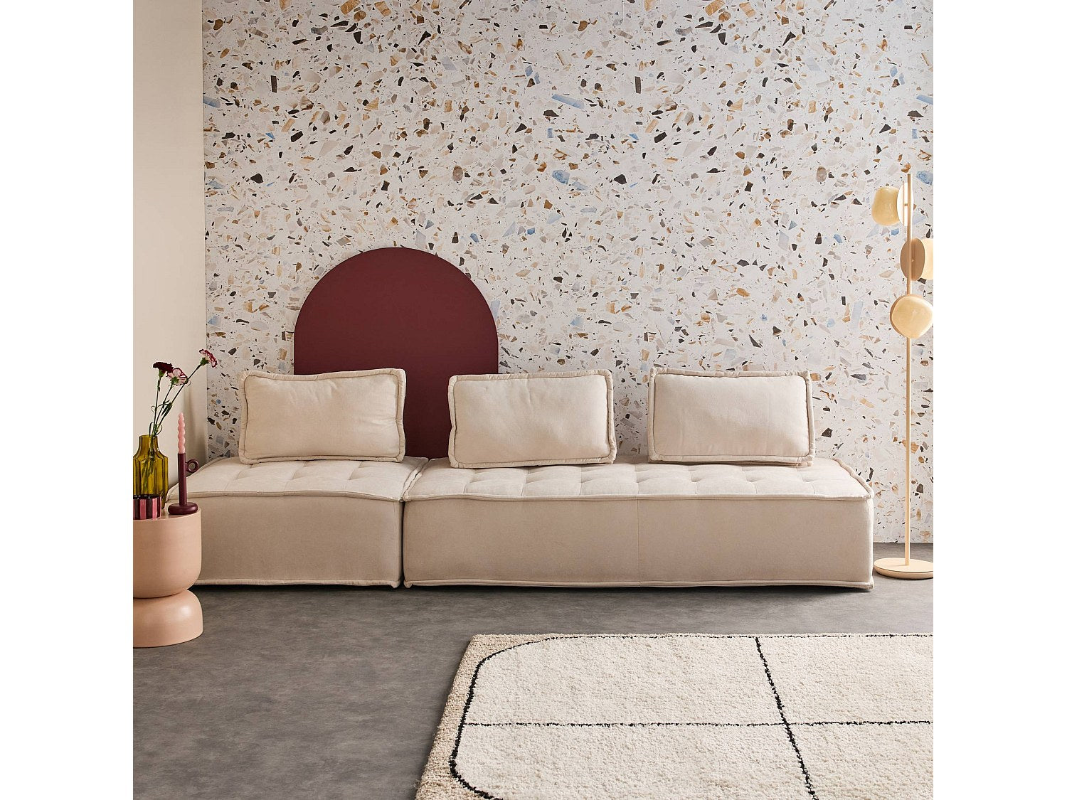Chauffeuse modulable 3 places beige tissu