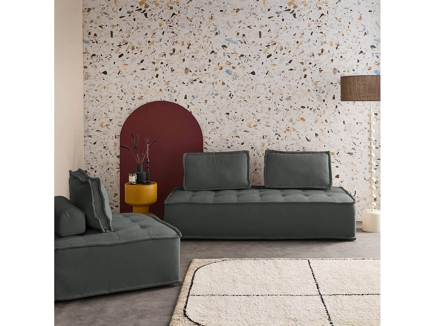 Chauffeuse modulable 3 places gris tissu