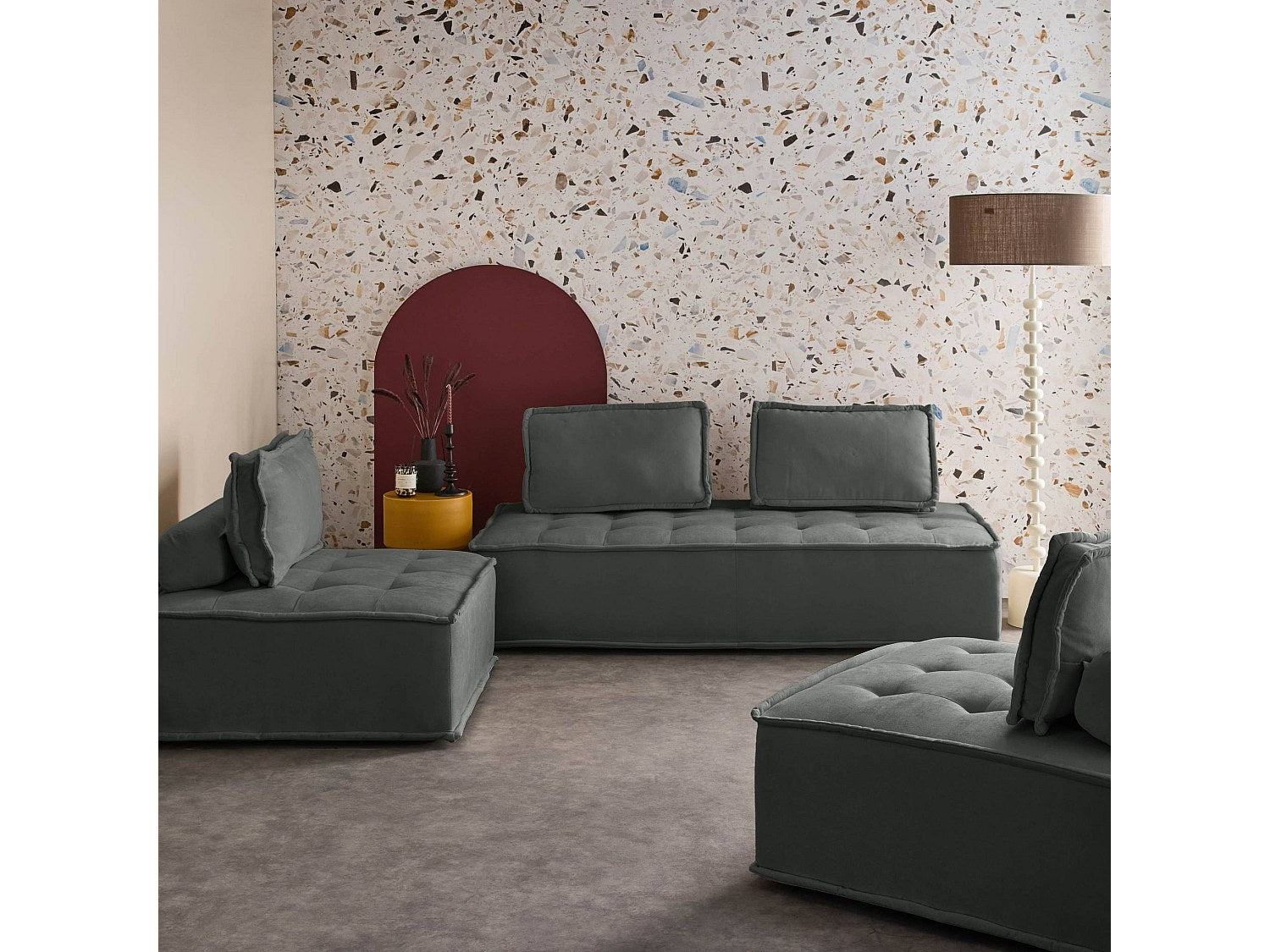 Chauffeuse modulable 4 places gris tissu