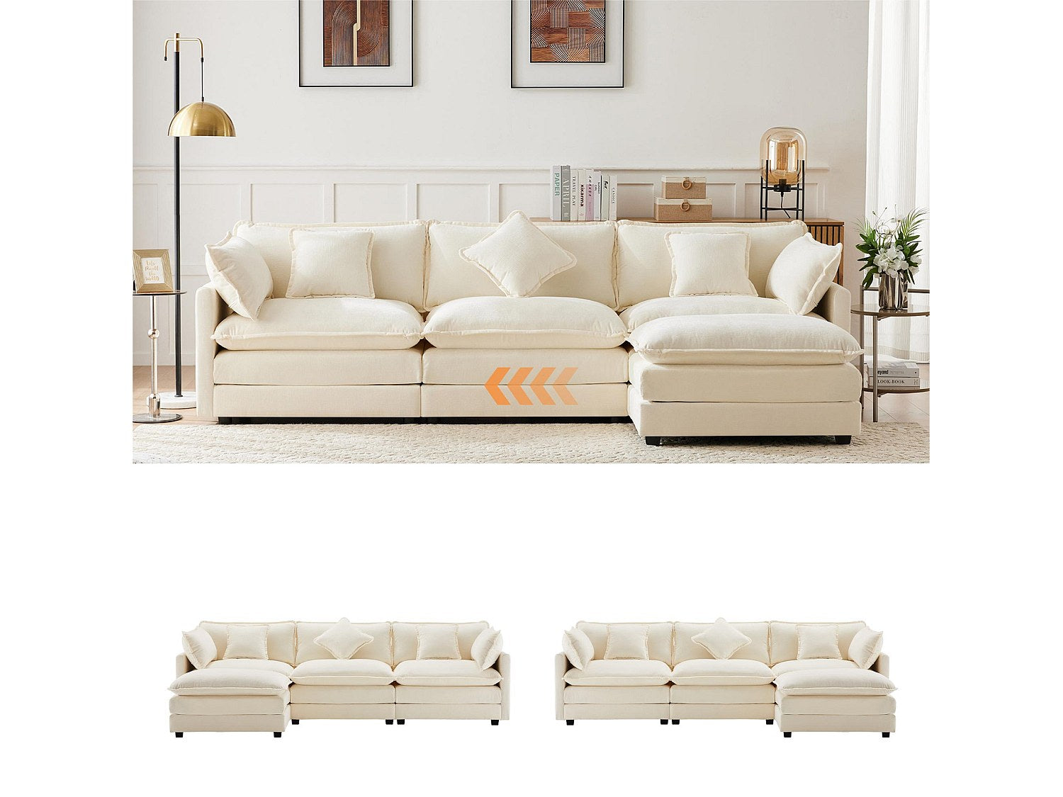 Canapé modulable 3 places beige tissu
