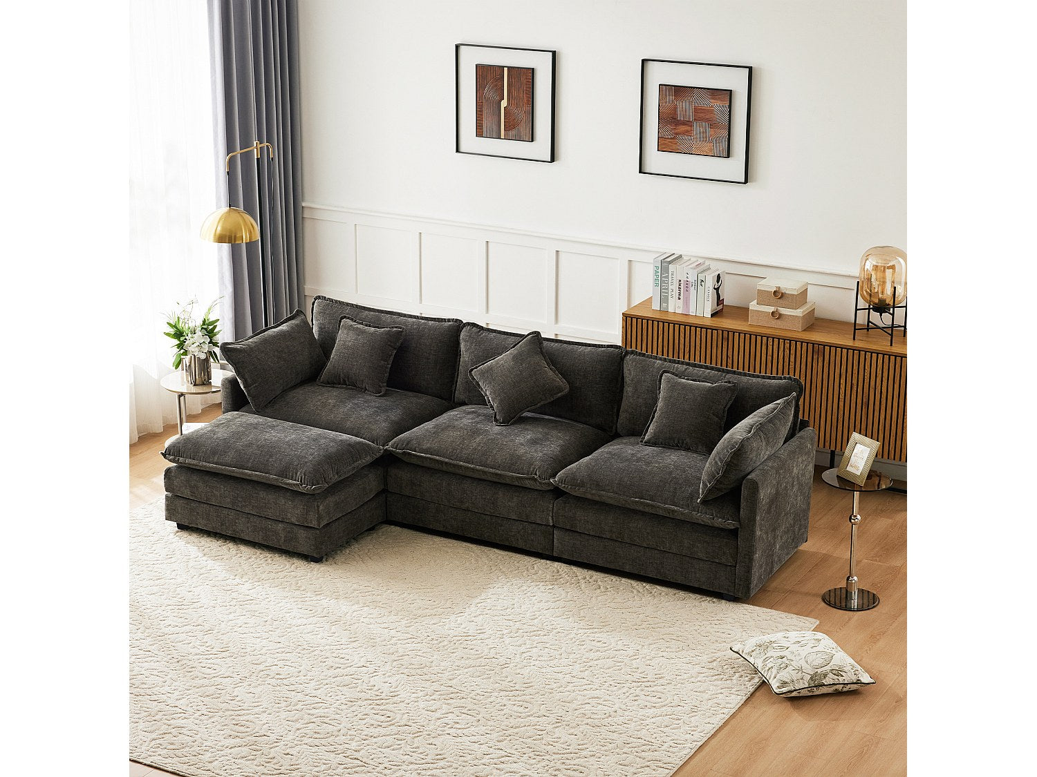 Canapé modulable 3 places gris tissu