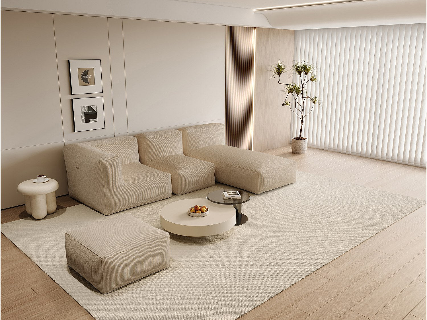 Angle pour canapé modulable beige velours