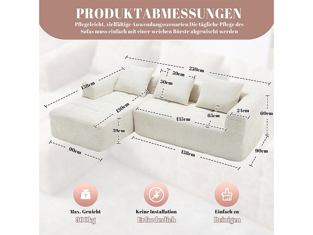 Canapé modulable 3 places beige tissu