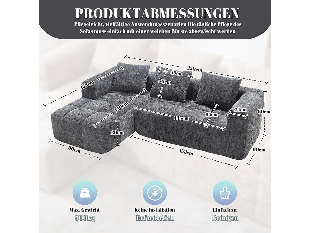Canapé modulable 3 places gris tissu
