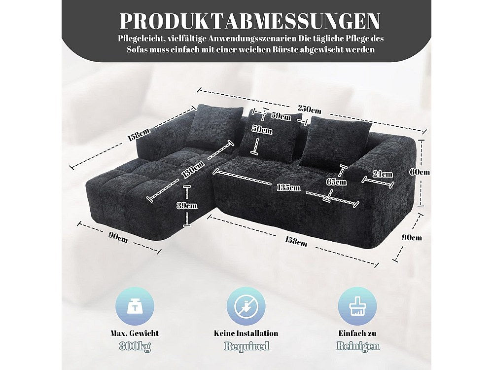 Canapé modulable 3 places noir tissu