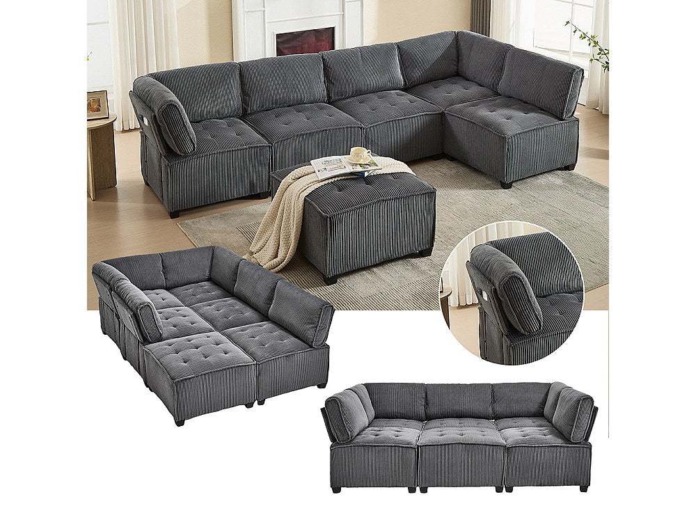 Canapé modulable 6 places gris velours