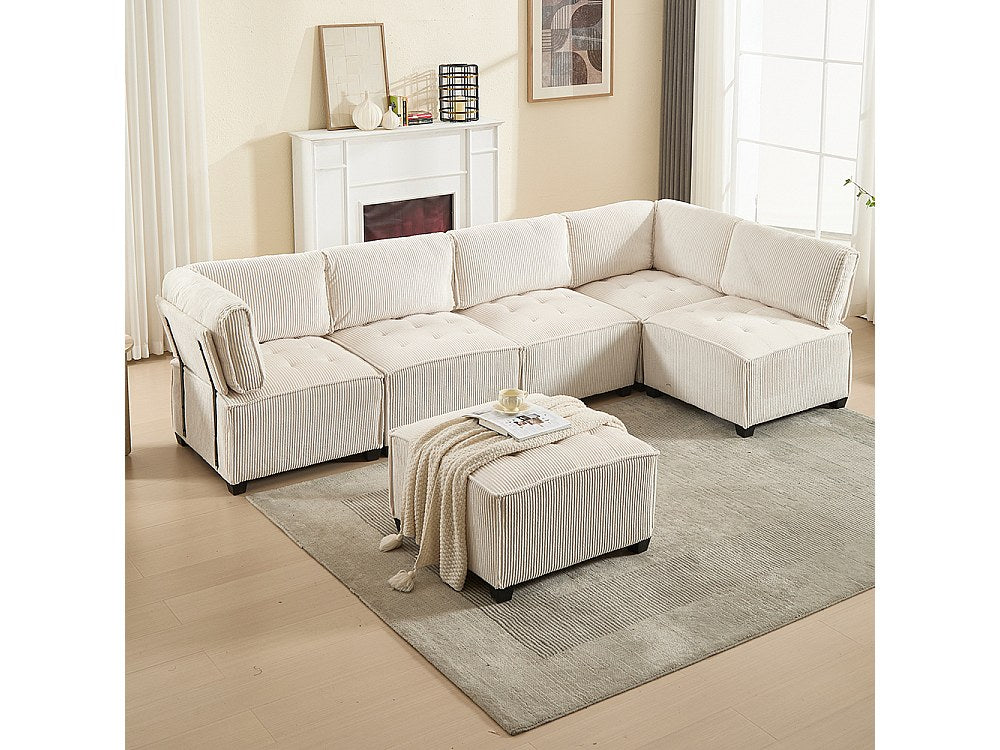 Canapé modulable 6 places beige velours
