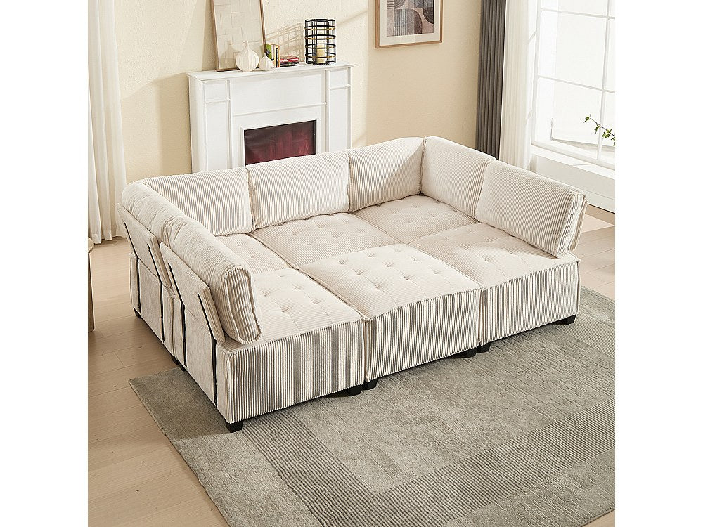 Canapé modulable 6 places beige velours