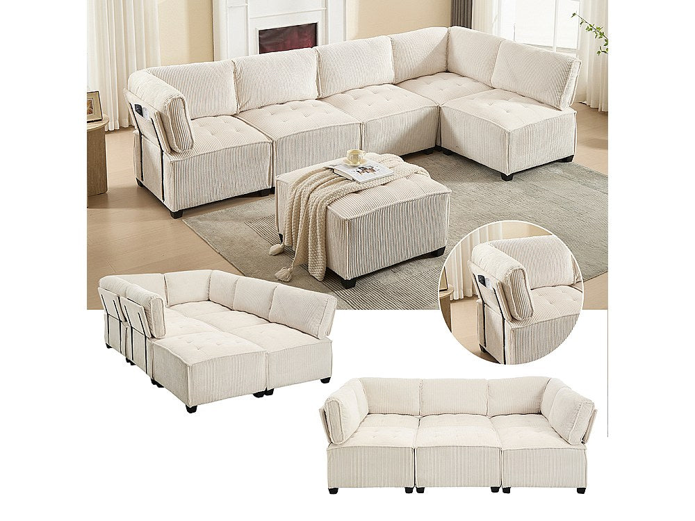 Canapé modulable 6 places beige velours