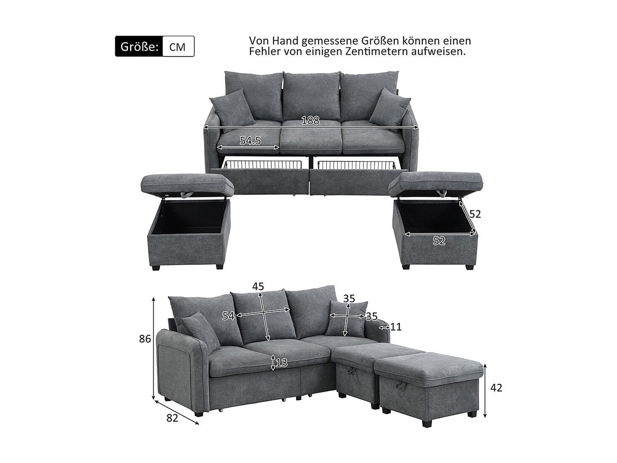 Canapé modulable 3 places gris tissu