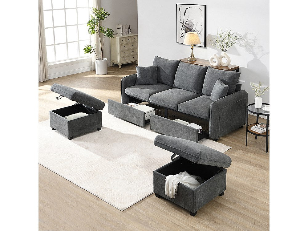 Canapé modulable 3 places gris tissu