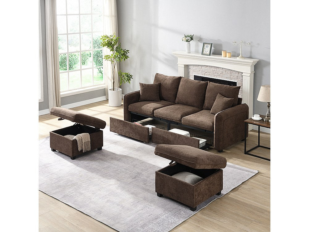 Canapé modulable 3 places marron tissu