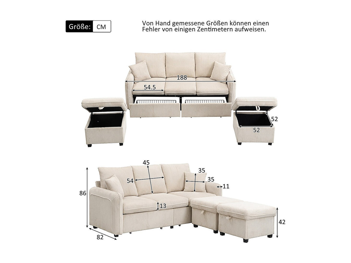 Canapé modulable 3 places beige tissu