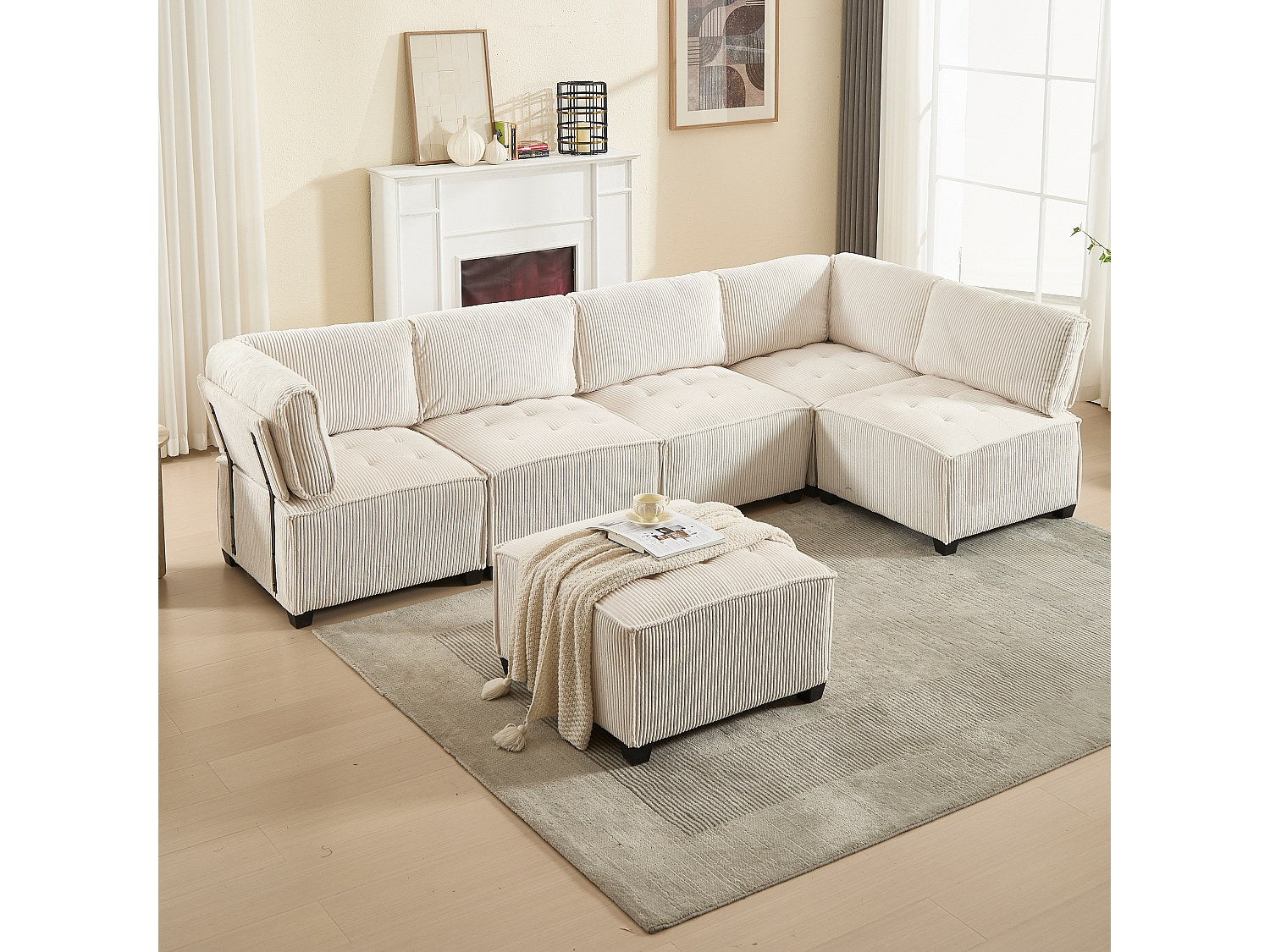 Canapé modulable 6 places beige velours