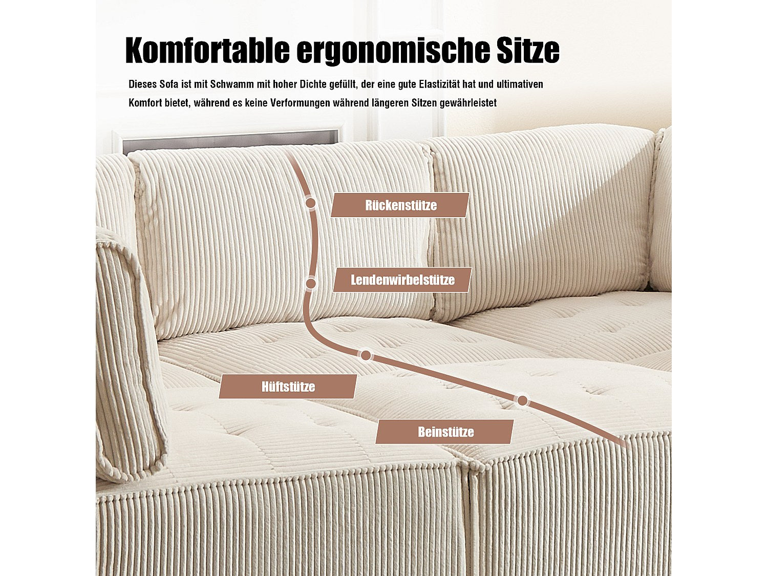 Canapé modulable 6 places beige velours