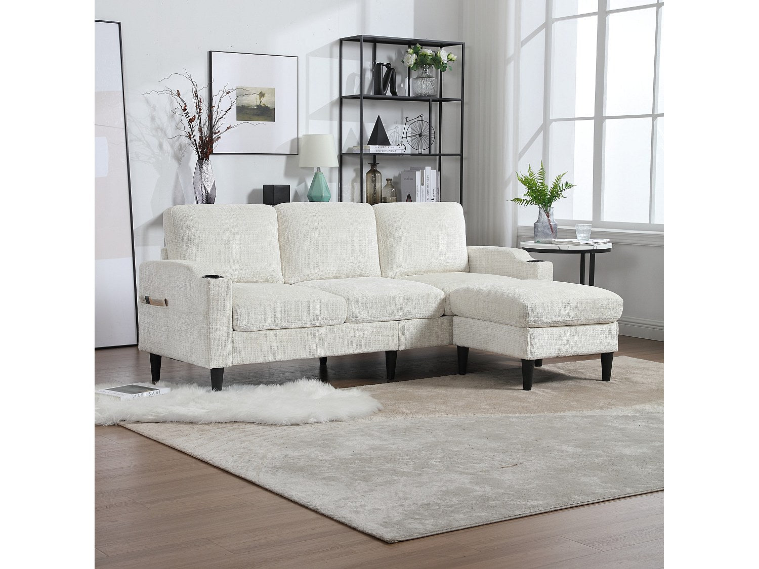 Pouf pour canapé modulable 4 places beige tissu
