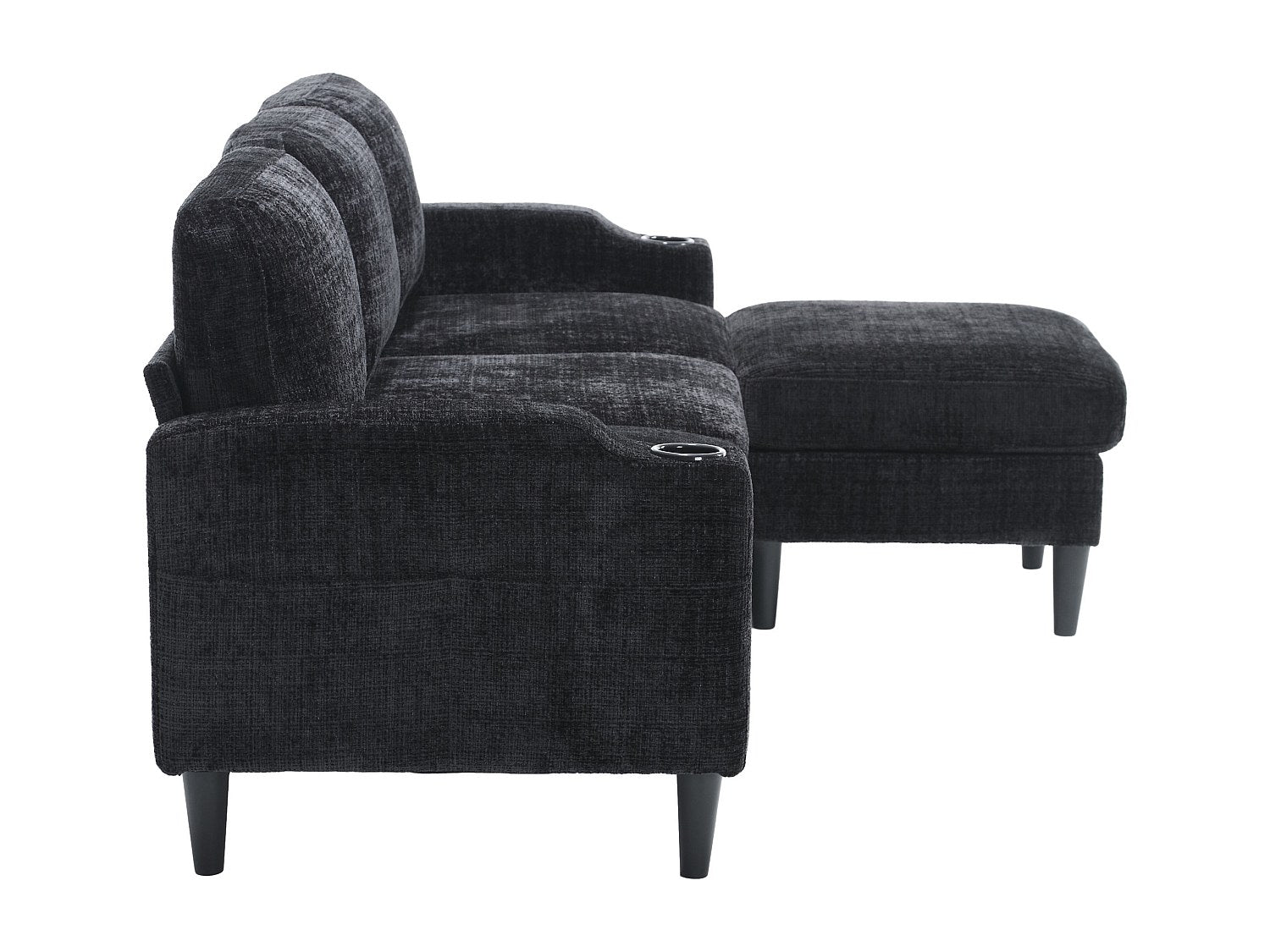 Pouf pour canapé modulable 4 places noir tissu